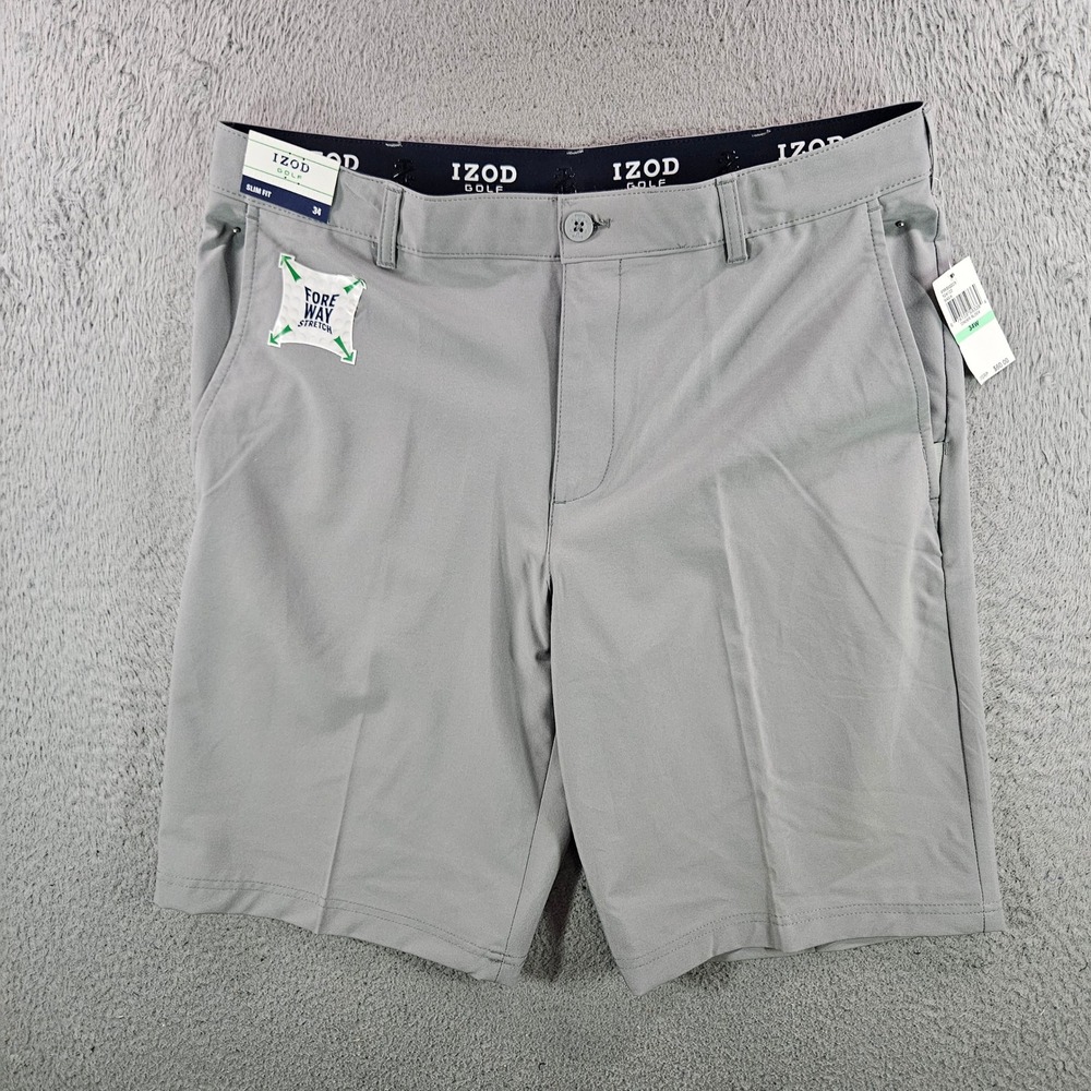 IZOD Golf Swing Flex Shorts Mens 34 Cinder Block Grey Slim Fit NEW NWT